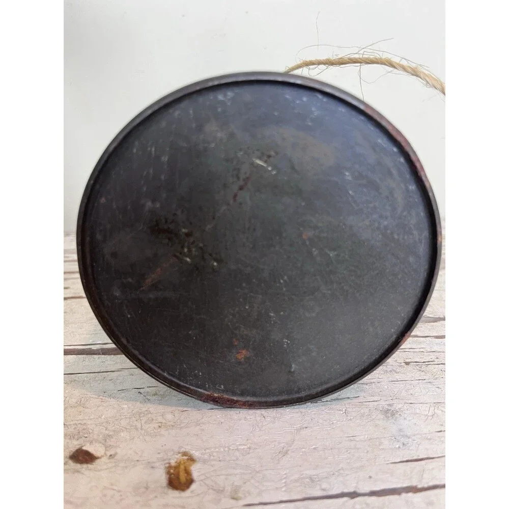 Vintage Cottage Tin W/Lid Yarn String Holder Lady Silhouette & Little Black Cat